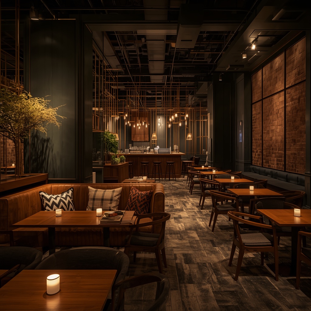 Cozy interior lounge with warm wooden furniture ambient lighting and tasteful decor in a modern venue